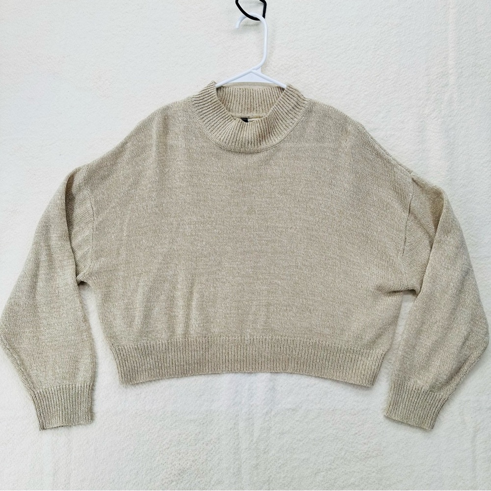 H&M Beige Ribbed Knit Mock Neck Sweater